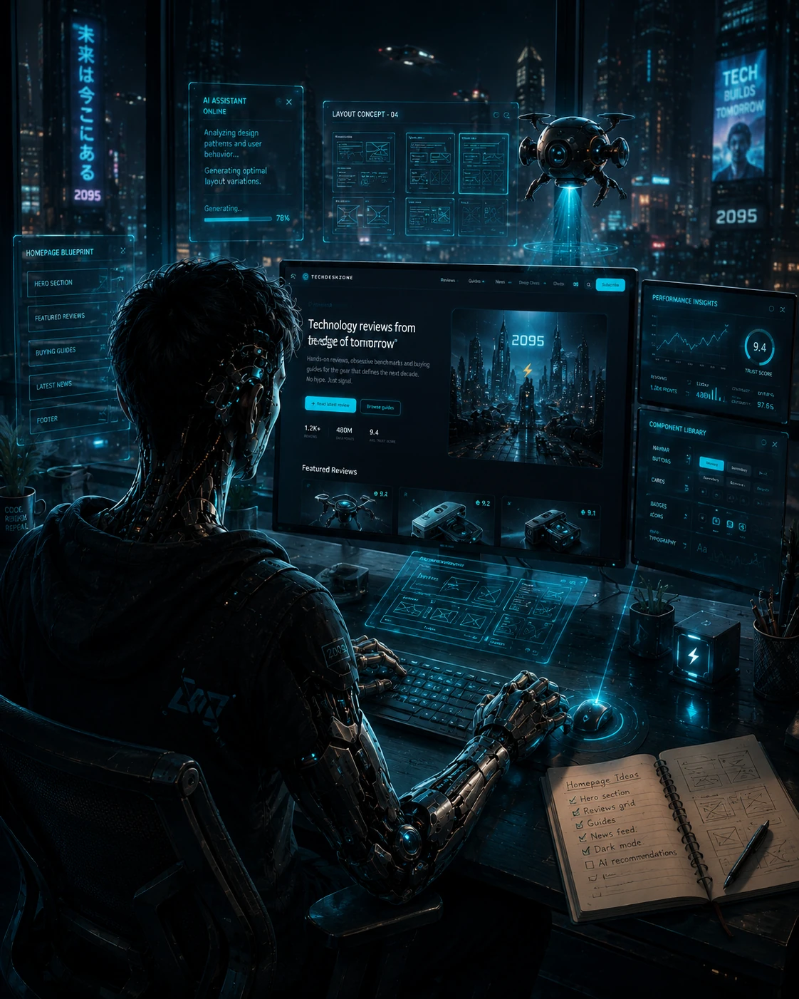 Futuristic AI workspace
