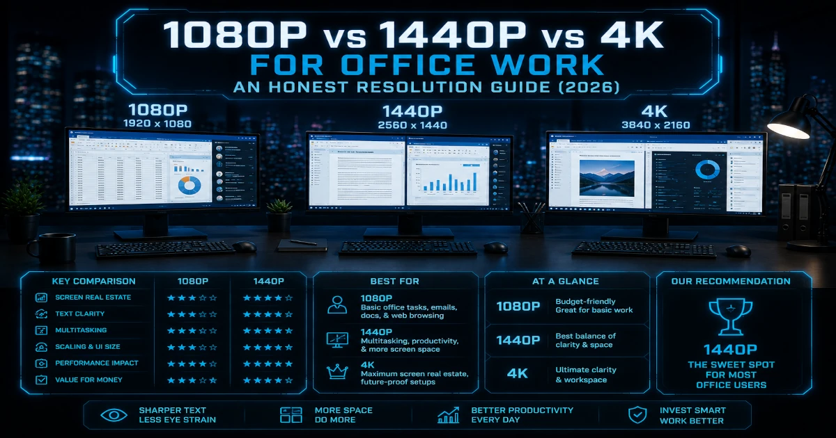 1080p vs 1440p vs 4K for Office Work: An Honest Resolution Guide (2026)