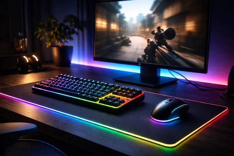 a dark gaming setup keyboard & mouse