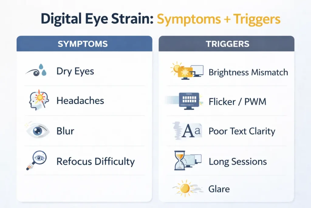 IPS vs VA vs OLED for Work: Which Is Best for Your Eyes? (7 Key Truths) 2 Digital eye strain