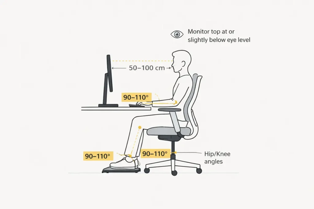person at desk demonstrating correct desk height