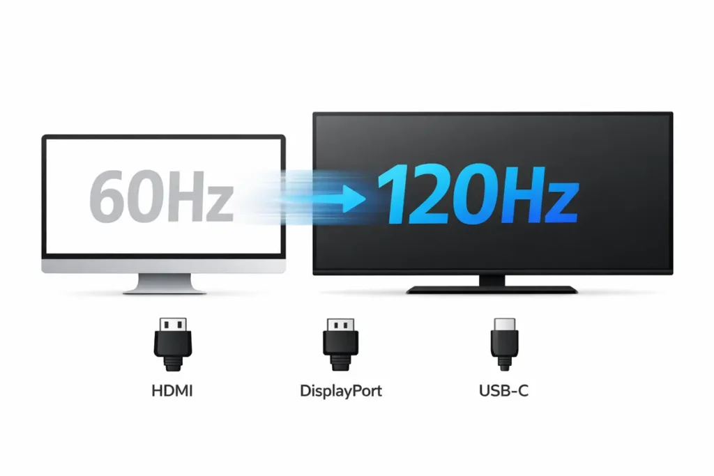 HDMI vs DisplayPort vs USB-C overview for 60Hz and 120Hz