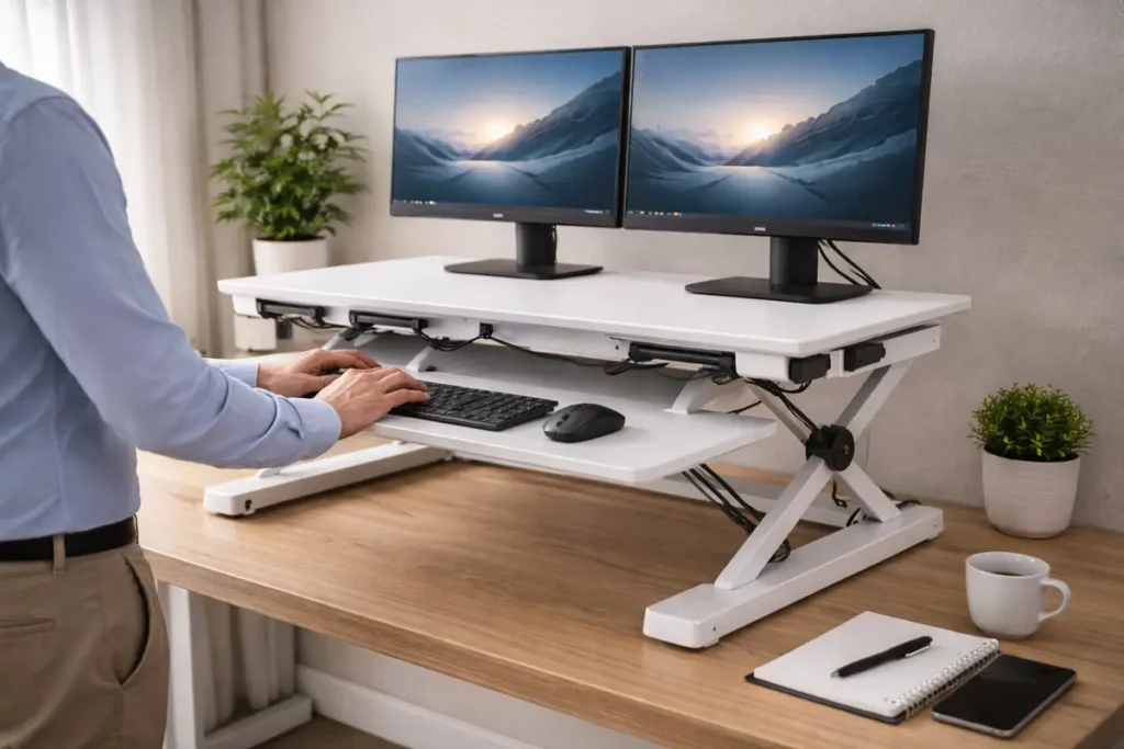 Productivity Gadgets for Home and Office 10 Standing Desk Converter in Use