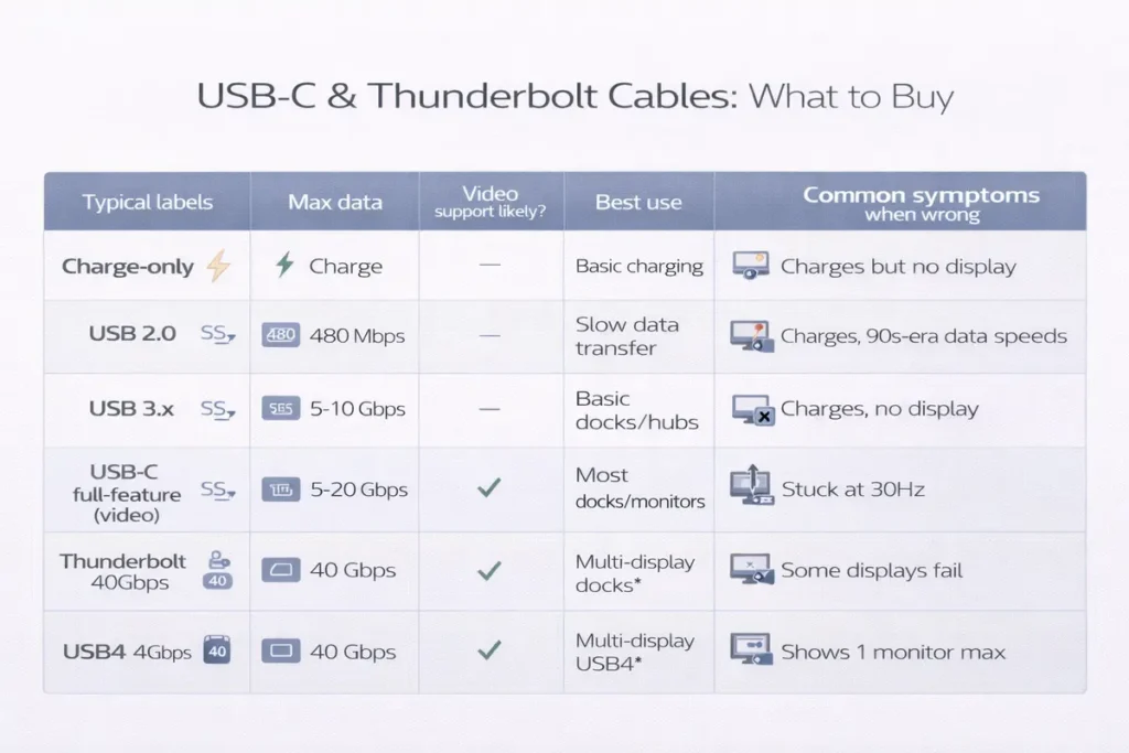 "Cable buying guide” quick table (what to look for)