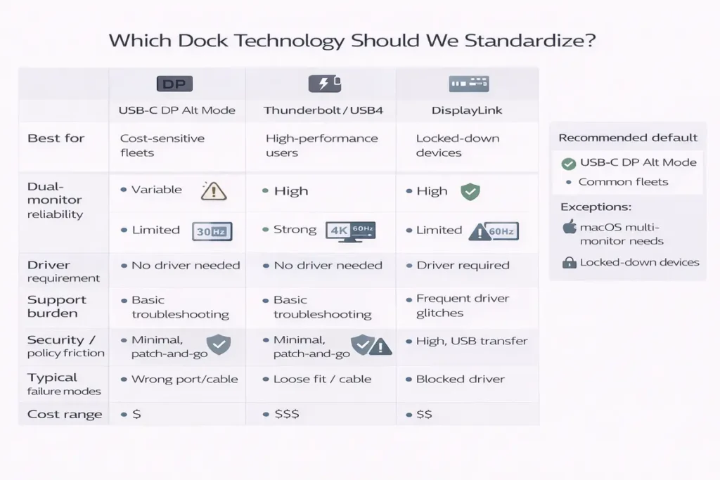 Dock technology decision matrix” (standardization tool)