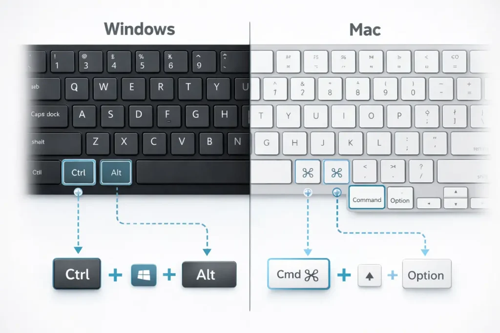 Windows vs Mac shortcut comparison image