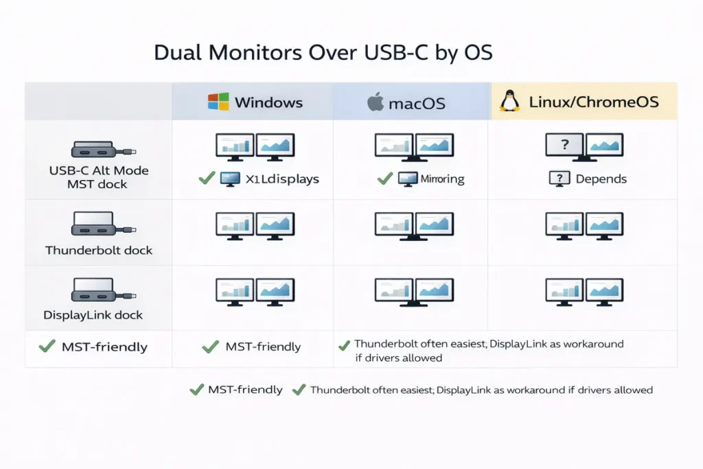 Windows vs macOS vs Linux/ChromeOS outcomes” matrix
