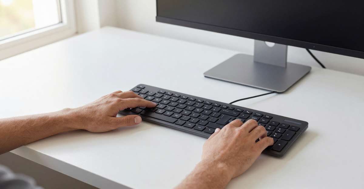 Ergonomic desk setup with split keyboard proper typing posture