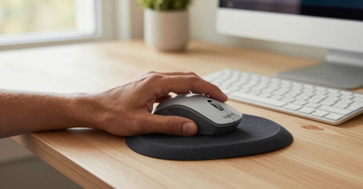 Vertical mouse handshake grip position desk setup