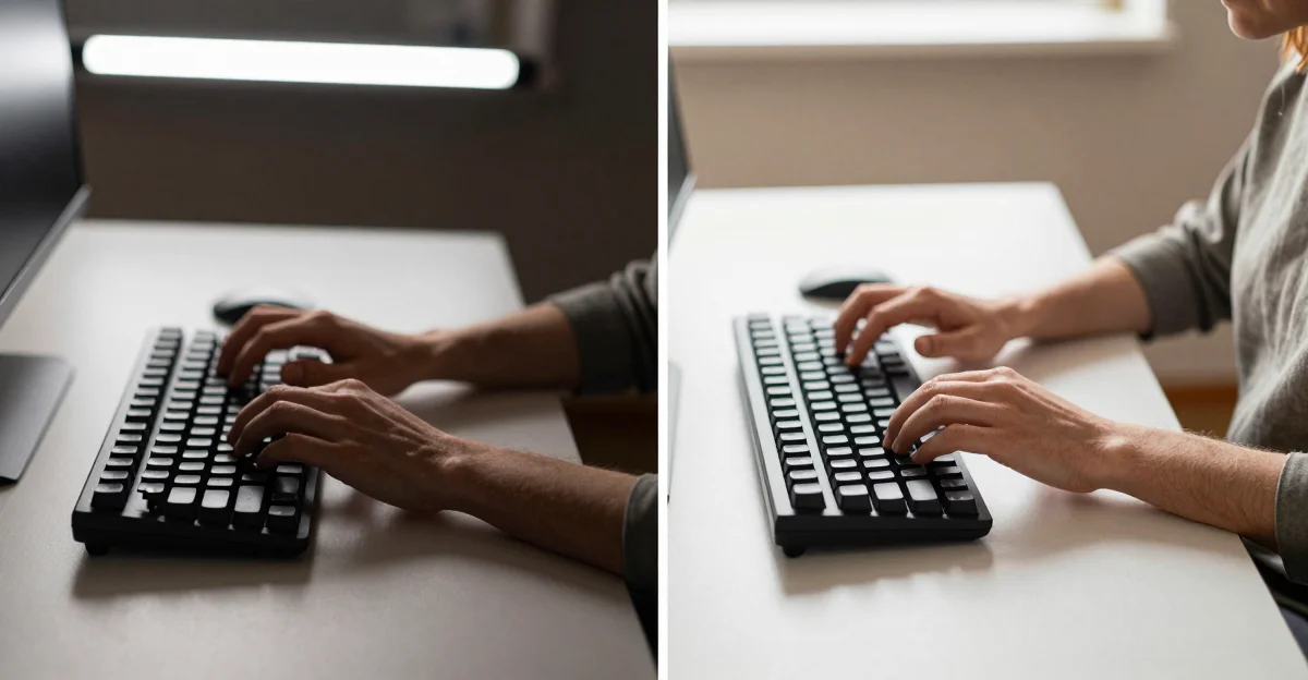 Incorrect vs correct wrist position typing posture comparison