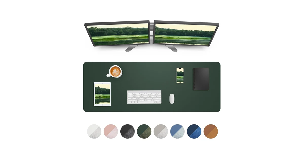 Afiing Leather Desk Mat — PU leather top, natural cork backing, reversible design
