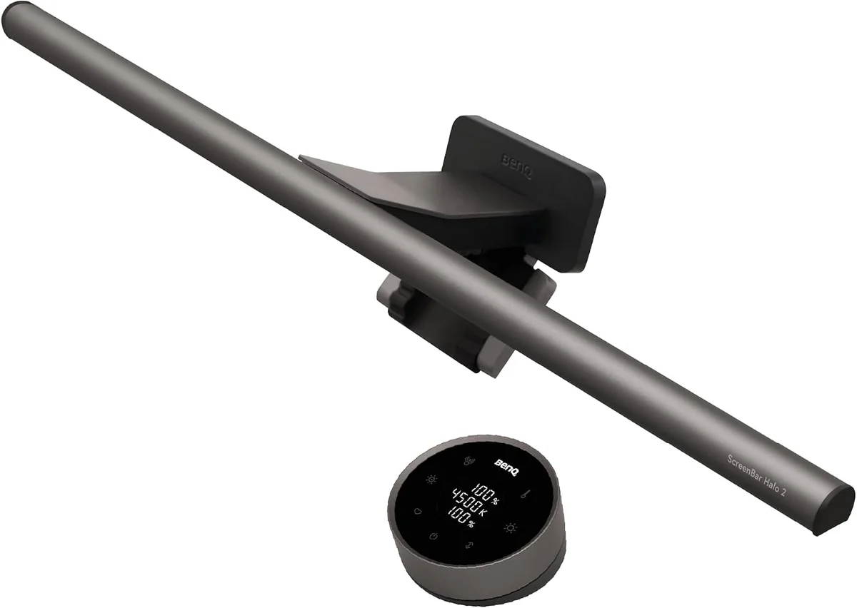 BenQ ScreenBar Halo 2 — best monitor light bar 2026 with tri-zone rear bias lighting