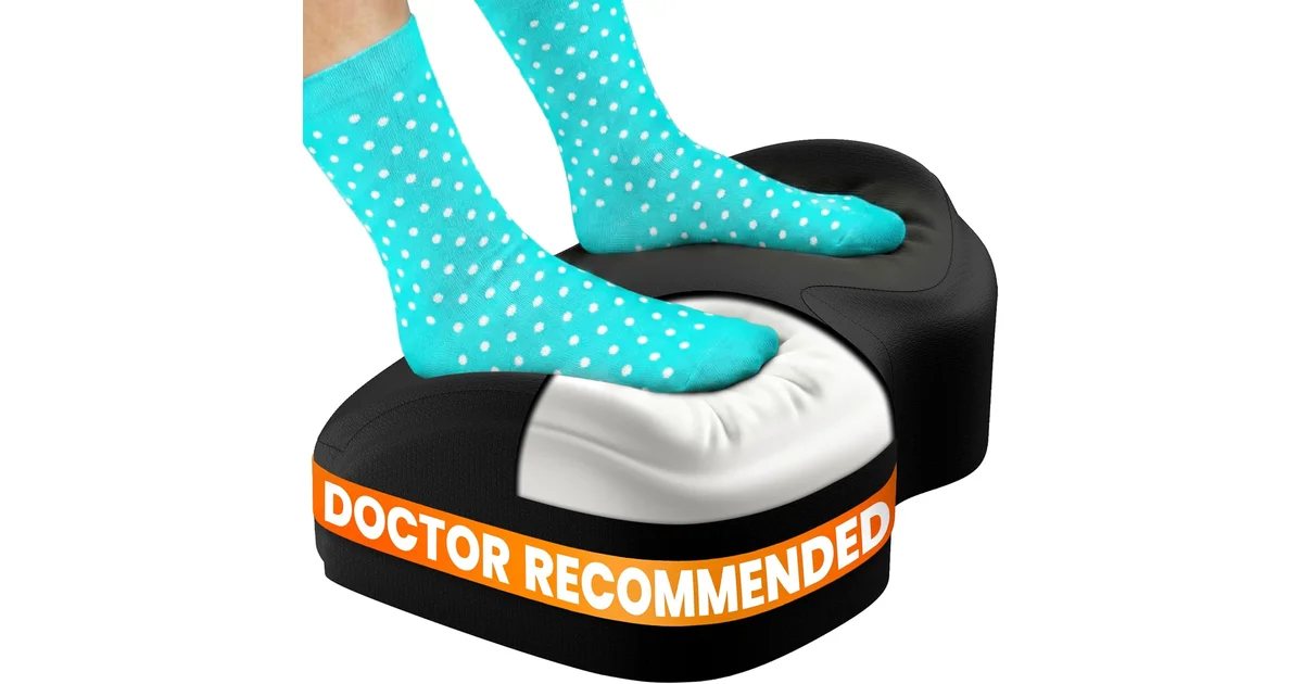 Everlasting Comfort memory foam footrest — teardrop shape with washable cover