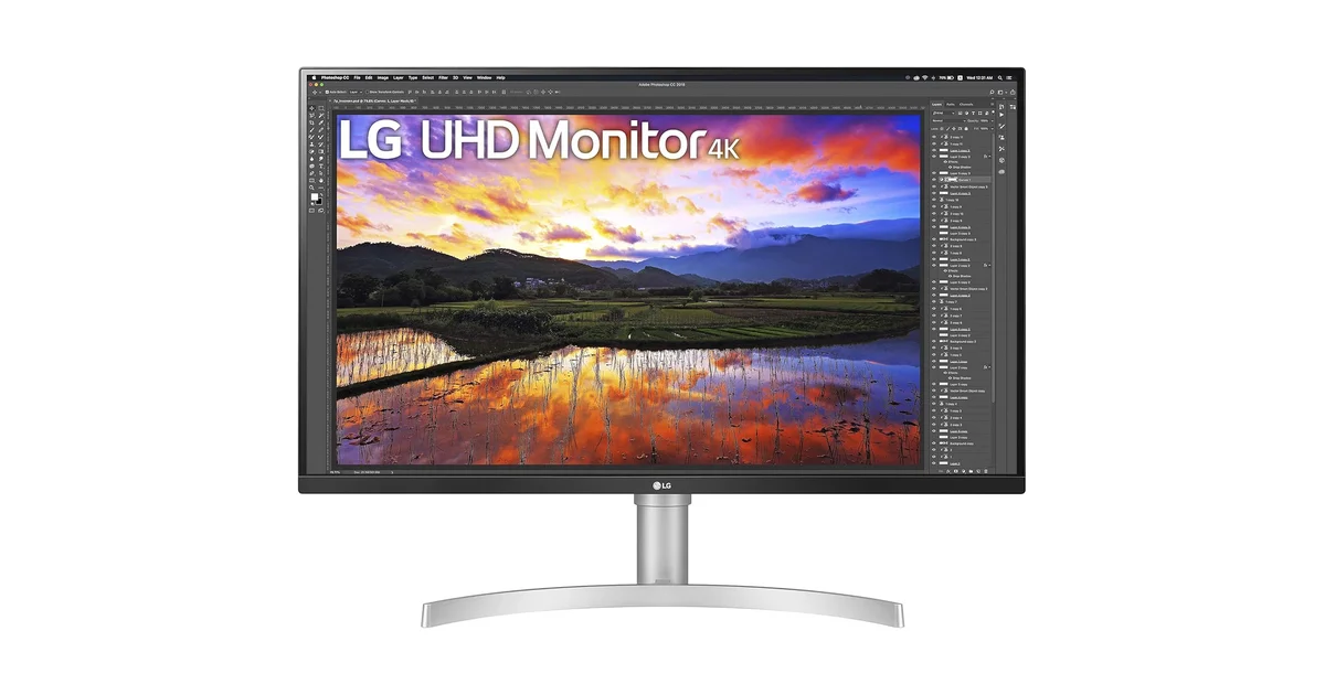 LG 32UN650-W 32-inch 4K IPS monitor in white/silver finish with slim bezels on desk