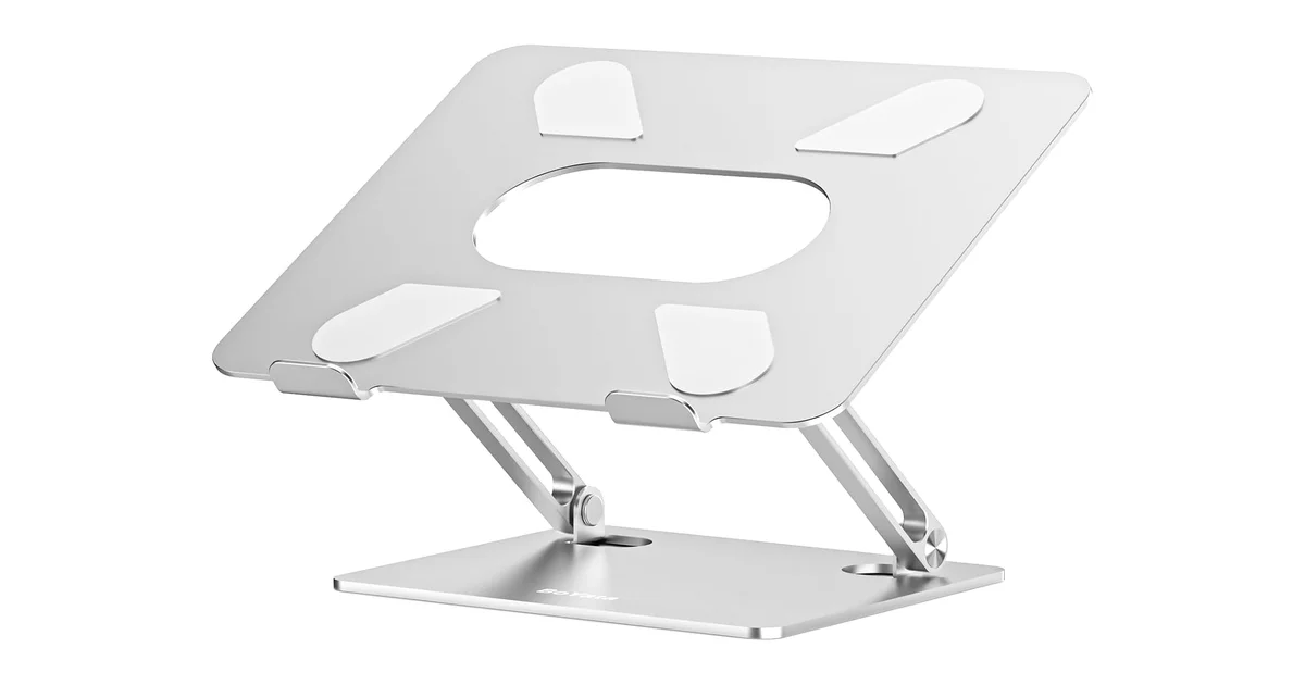 BOYATA Z-type adjustable aluminum laptop stand — 3.9 to 7.4 inch height range, dual-hinge design