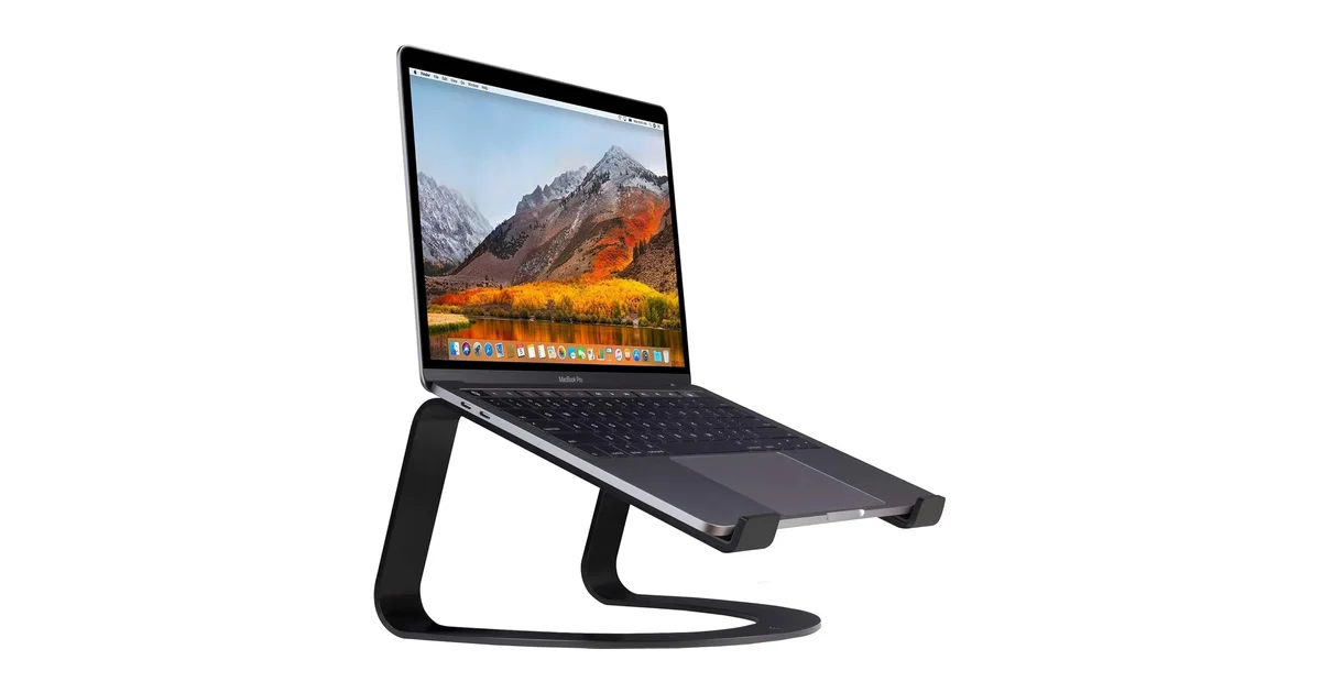 Twelve South Curve bent aluminum tube laptop stand — open-arch design, matte black