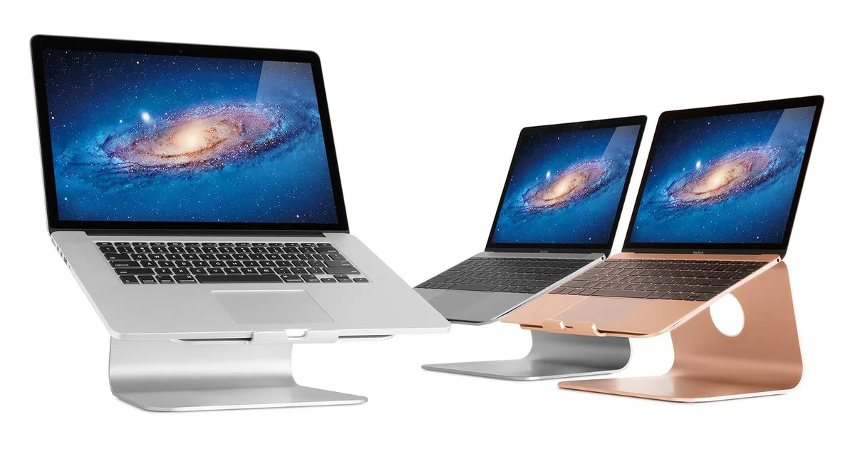 Rain Design mStand — single-piece forged aluminum fixed laptop stand, available in Space Gray