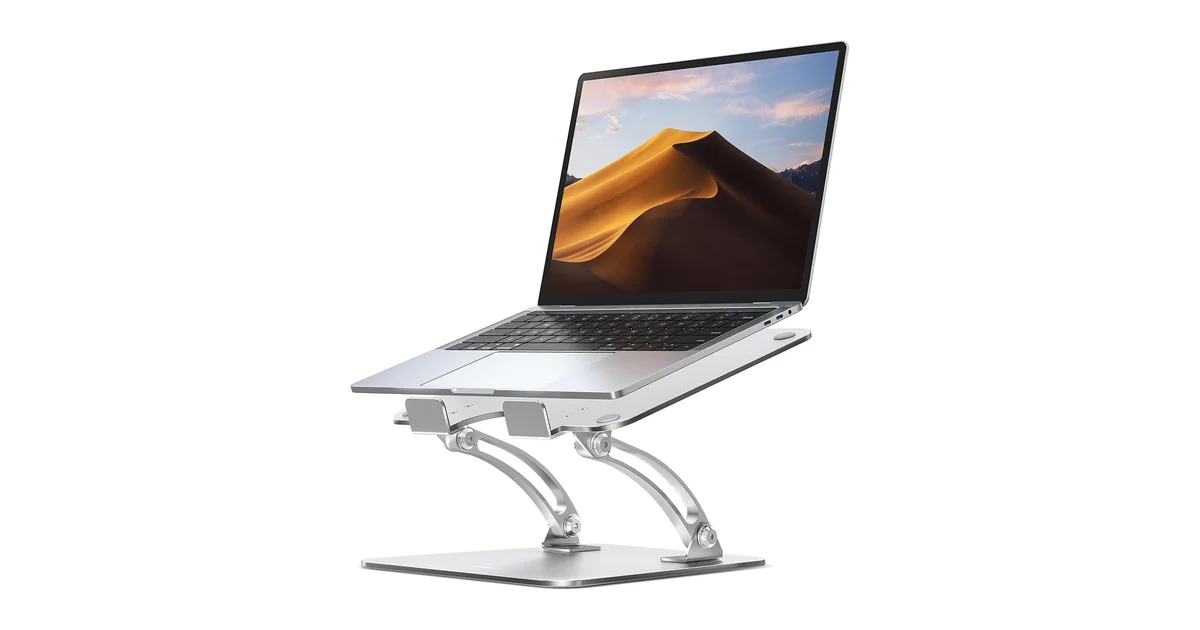 Nulaxy C5 dual-shaft adjustable laptop stand — folds flat for travel, 1.2 to 20 inch range
