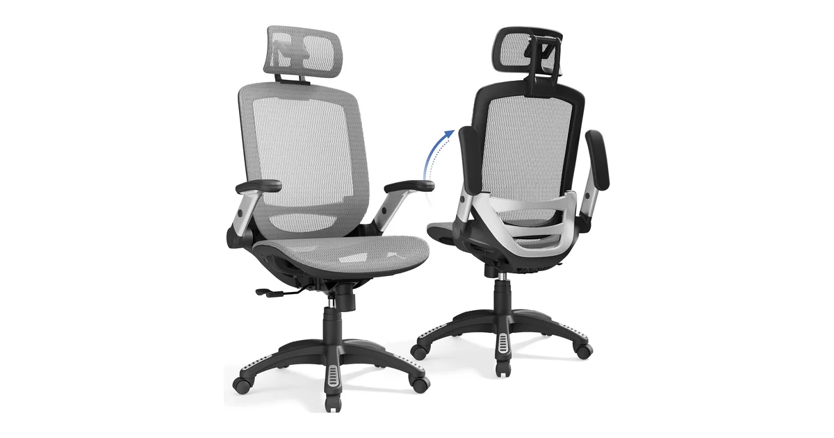 Gabrylly Ergonomic Mesh Office Chair with flip-up armrests and headrest